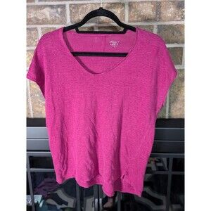 Ann Taylor Loft Magenta 100% Linen Blouse Size Small Short Sleeve